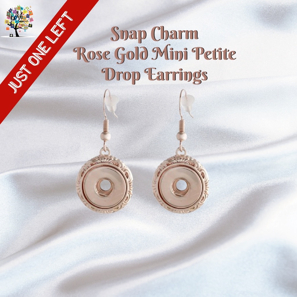 Snap Charm Rose Gold Plated Drop Earrings for Mini Petite Snaps 12mm - Picture 1 of 4
